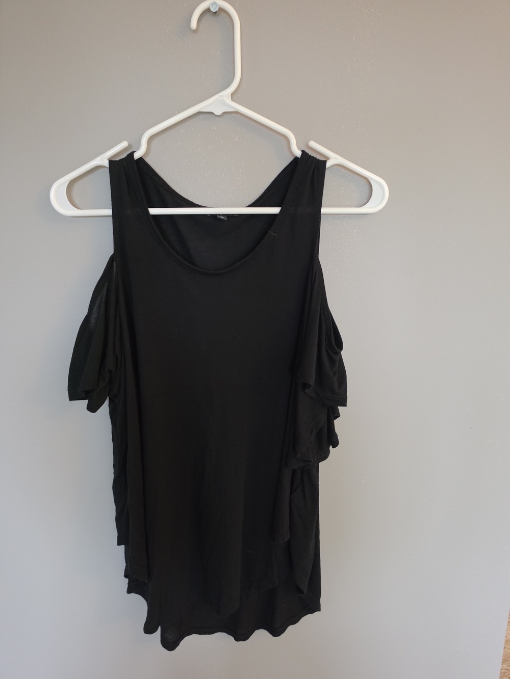 Express Black Ruffle Cold-Shoulder Tank